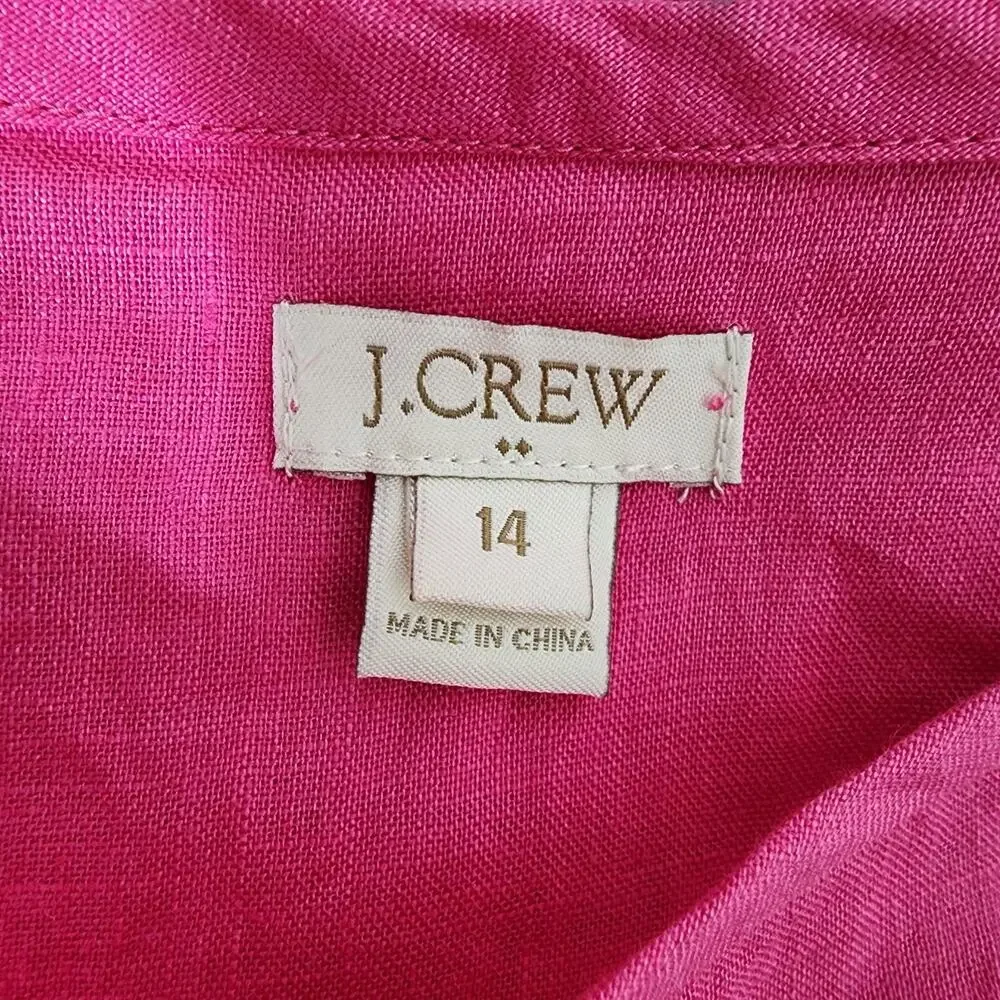 J Crew Womens Top Size 14 Linen Short Sleeve Tulip Back Scalloped Eyelet Pink